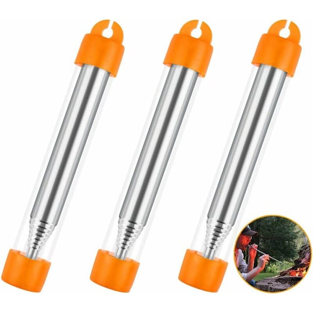 Minkurow 3-teiliges Taschenbalg-feuerrohr Edelstahl-taschen-überlebensblasen-feuerrohr Teleskoprohr-starter-feuerwerkzeug Für Camping, Picknick, Wandern, Grillen