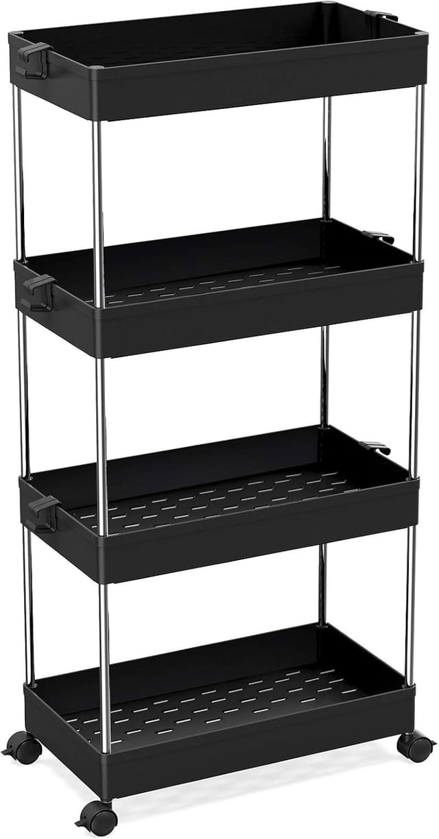 Minkurow 4-stöckiger Küchenwagen, Nischenregal Auf Rollen, Platzsparendes Badezimmerregal Und Küchenregal Für Küche, Büro, Badezimmer, 40 X 22 X 86 Cm, Schwarz