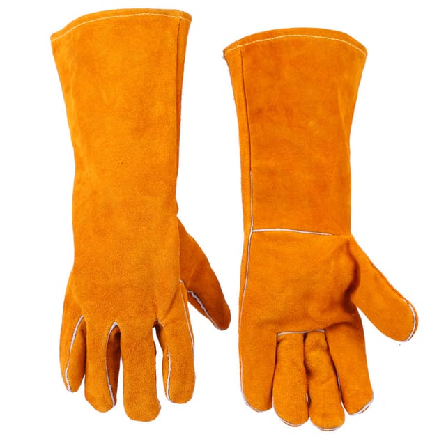 Minkurow Schweißhandschuhe Hitzebeständige Handschuhe Feuerfeste Handschuhe Für Holzbrenner Kuhspaltleder Schweißhandschuhe Rigger Handschuhe Bbq Holzofenhandschuhe (16 Zoll)