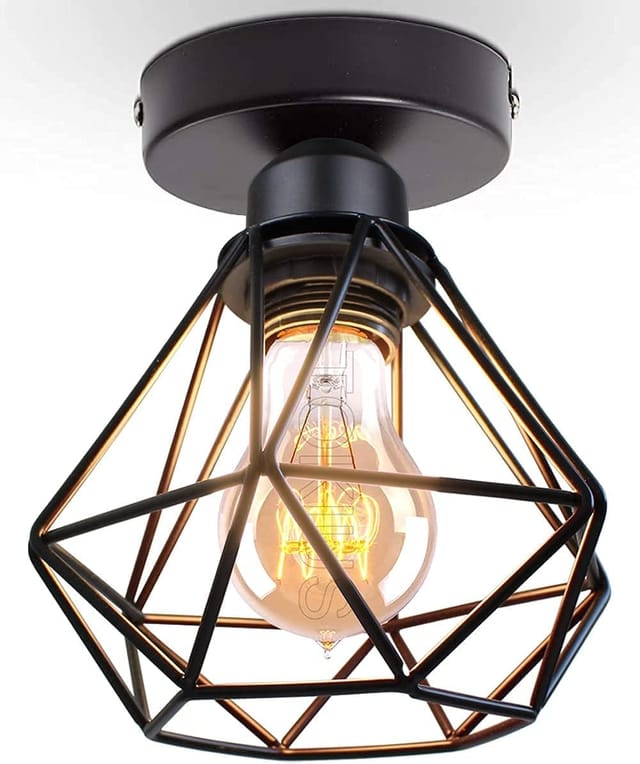 Minkurow Vintage Industrial Deckenleuchte E27 Retro Kronleuchter Pendelleuchte Design Metallkäfig Ø160mm Deckenbeleuchtung Für Wohnzimmer Küche Schlafzimmer (1 Stück)