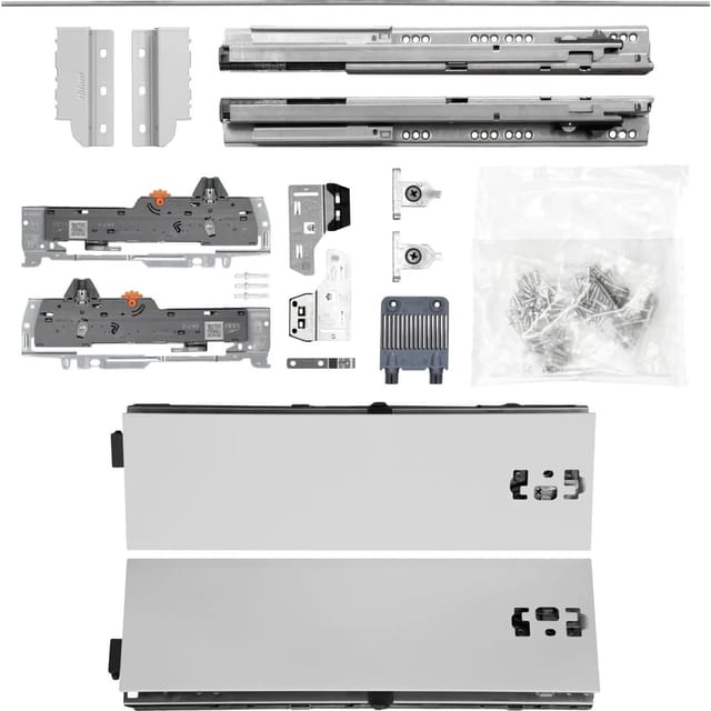 Blum Schubladenschienen Tandem Set Zargenhöhe 115mm, Mit Tip-on Blumotion Einheit, 30kg, Nl450mm, Grau, Bis Max. Kb1400mm