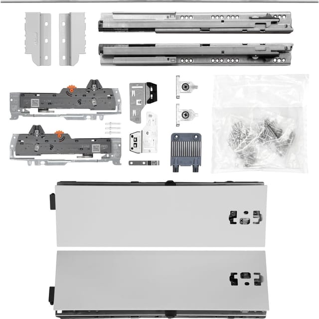 Blum Schubladenschienen Tandem Set Zargenhöhe 115mm, Mit Tip-on Blumotion Einheit, 65kg, Nl450mm, Grau, Bis Max. Kb1400mm