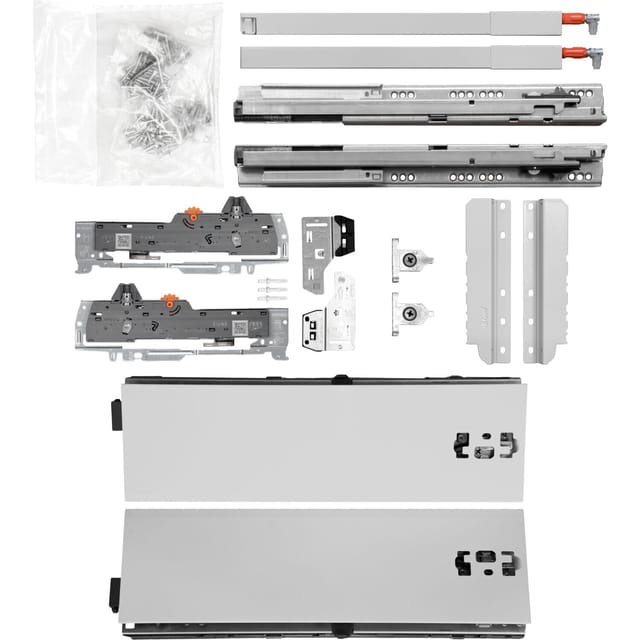 Blum Schubladenschienen Tandem Set Zargenhöhe 115mm Inkl. Reling 227mm, Mit Tip-on Blumotion, 65kg, Nl450mm, Grau, Bis Kb600mm