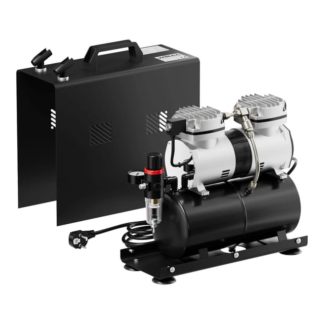 Wiltec - Airbrush Kompressor As196a Mit Lufttank 2 Zylinder Kolben 6 Bar 2 Stufenschalter