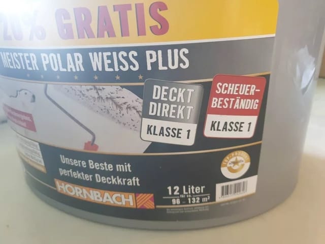 Wandfarbe polarweiß_Hornbach _ 12 l für 96 - 132 qm _ MHD 02/2021 _Neupreis € 59