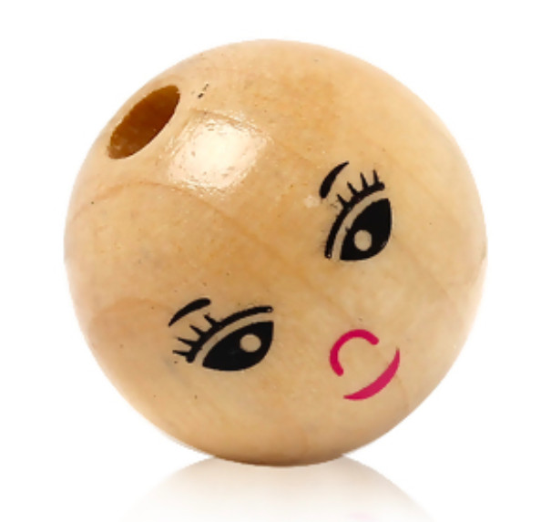Holzkugeln Holzperlen 22mm mit Gesicht rund natur Spacer Lasur Schnullerclip DIY