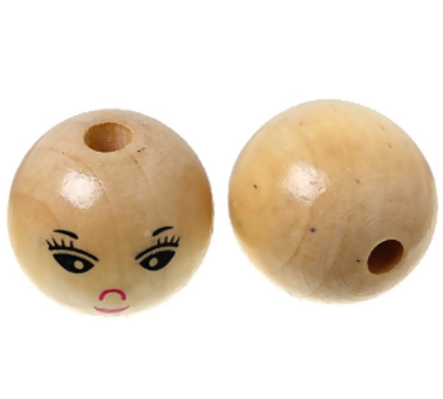 Holzkugeln Holzperlen 22mm mit Gesicht rund natur Spacer Lasur Schnullerclip DIY Bild 2