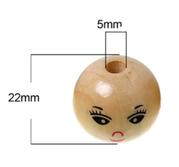 Holzkugeln Holzperlen 22mm mit Gesicht rund natur Spacer Lasur Schnullerclip DIY Bild 3
