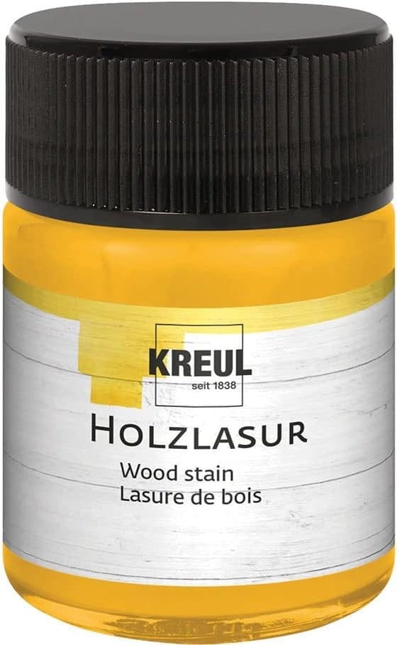 KREUL 78502 - Farbintensive Acryl Holzlasur, 50 ml Glas in sonnengelb, für unbeh