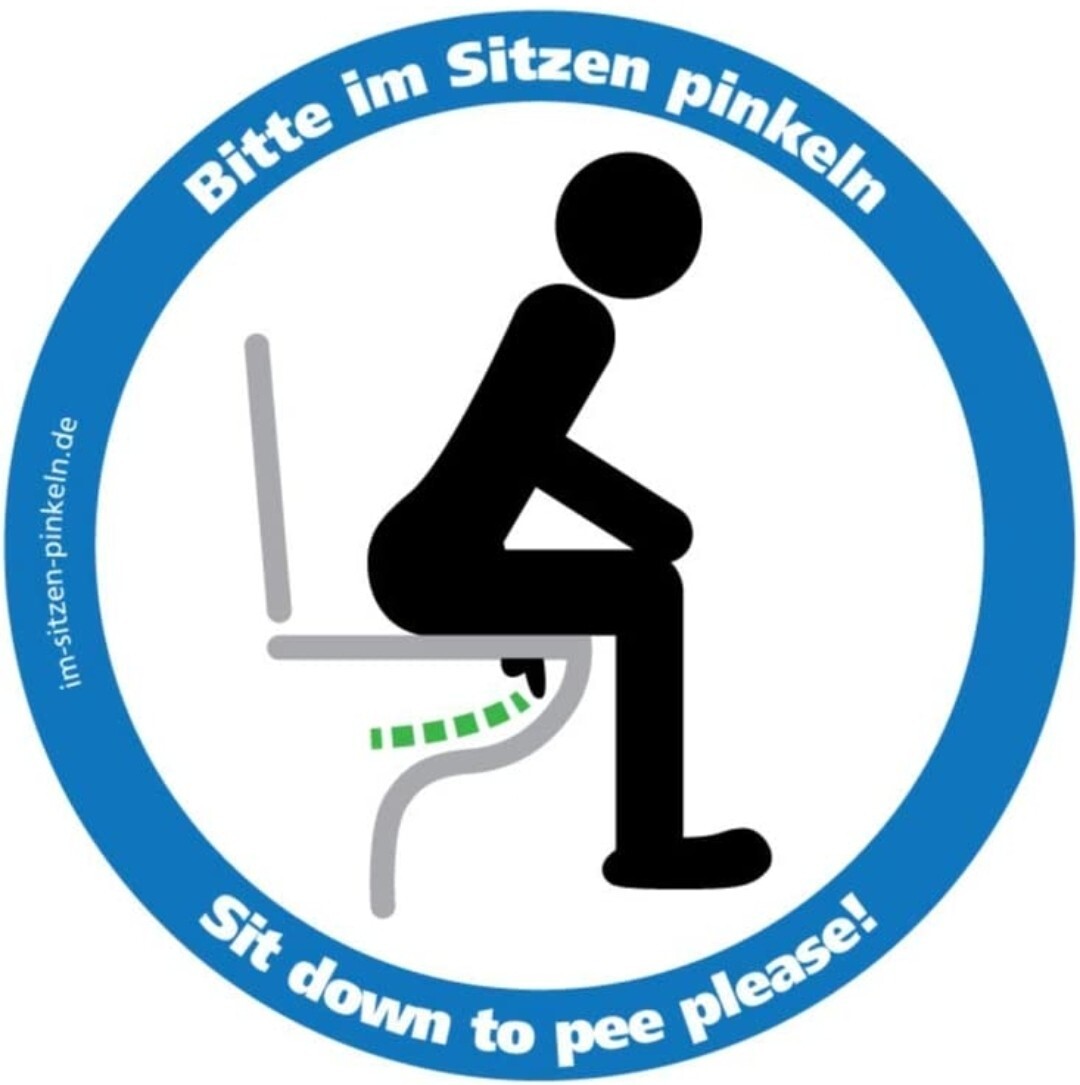 Aufkleber Schild sit down to pee WC Klo saubere Toilette Stehen Sitzen Pinkeln.