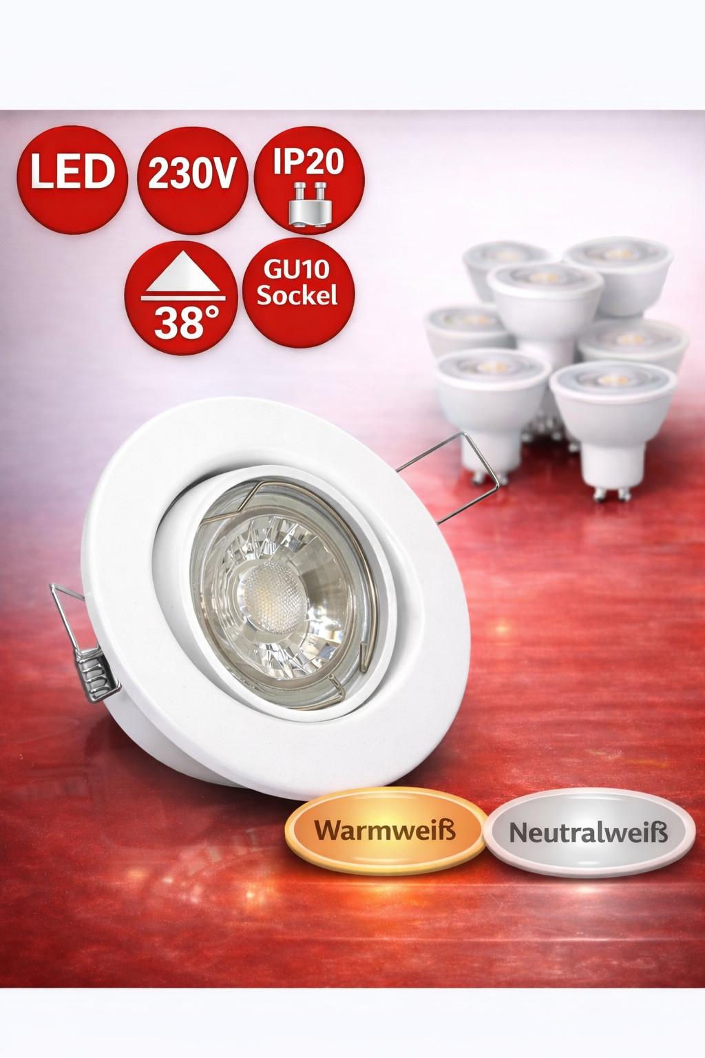 Einbaustrahler Tom LED 5W GU10 - 230 Volt - warmweiß - moderner Deckenspot IP20 Bild 2