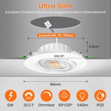 LED Einbaustrahler Decken Spots Lampen 6W Einbau Leuchte Ultra Flach Schwarz Bild 20
