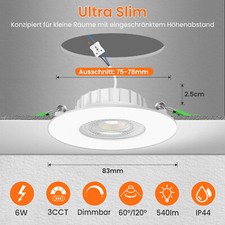 LED Einbaustrahler Decken Spots Lampen 6W Einbau Leuchte Ultra Flach Schwarz Bild 4