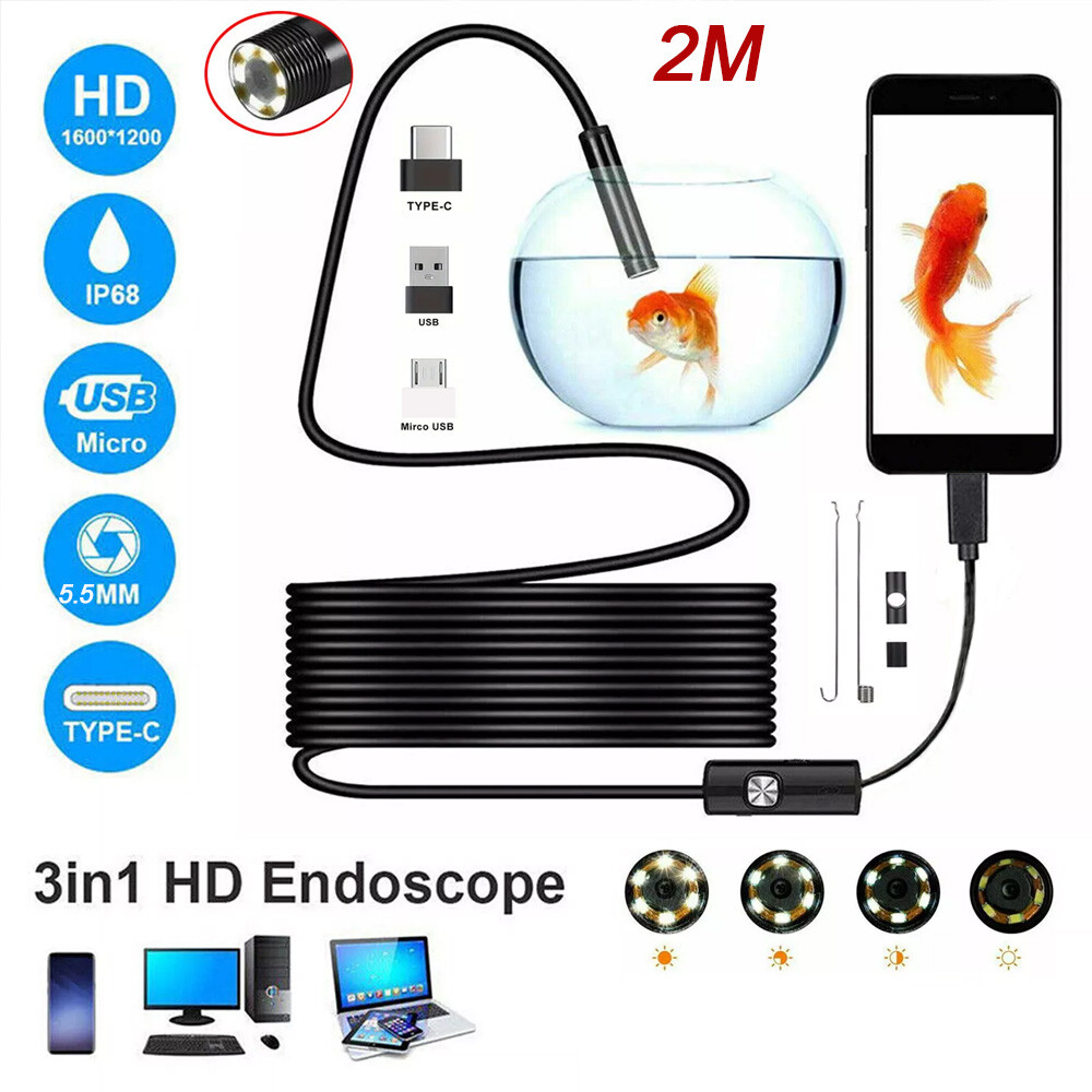 2M USB Endoskop Kamera 7mm LED-HD Inspektion Wasserdicht PC Android Handy DHL Bild 11
