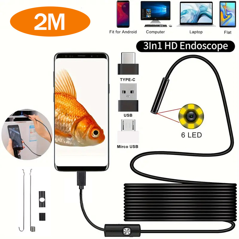 2M USB Endoskop Kamera 7mm LED-HD Inspektion Wasserdicht PC Android Handy DHL Bild 6