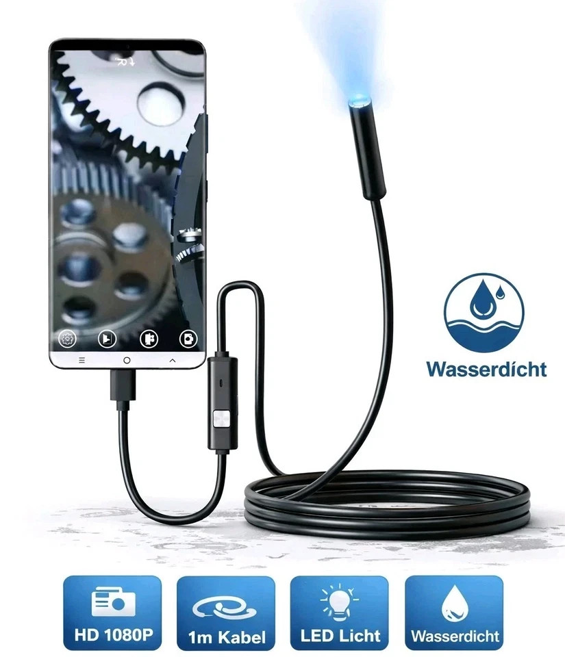 Endoskopkamera USB TypC 7mm 1Mgroß Wasserdicht 6 LED Android PC Handy Inspektion Bild 2