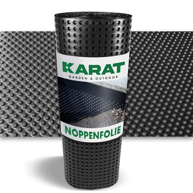 KARAT Noppenfolie Robuster Schutz für Garten und Bau Schwarz 50 x 2000 cm