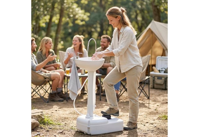 Outsunny Camping Waschbecken mit 17L Wassertank Auffangbehälter Mobil HDPE Grau