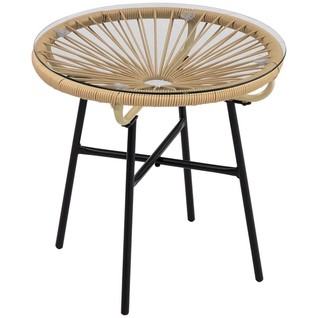 Outsunny Rattan Beistelltisch Metall PE Rattan Beige 50L x 50B x 50H cm