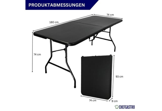 CHEFGASTRO Buffettisch Klappbar 180x75cm Gartentisch Wetterfest Mit Tragegriff 8 Personen Kunststoff Schwarz Campingtisch Outdoor Balkontisch