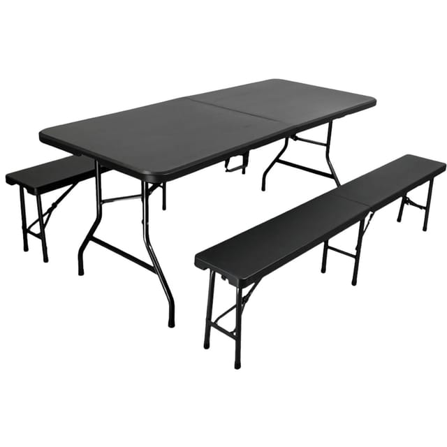 CHEFGASTRO Bierzeltgarnitur Klappbar 180cm 3-Teilig 1x Buffettisch 2x Bierbänke Mit Tragegriffe Kunststoff Wetterfest Gartenmöbel-Set Gartengarnitur
