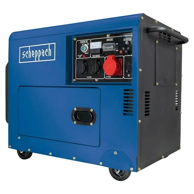 Diesel Stromerzeuger SG5200D Scheppach - 7,7PS | 5000W | Elektrostart | 2x 230V, 1x 400V Steckdose | Fahrvorrichtung, Spannungsmesser, Überlastschutz