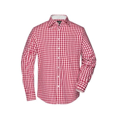 Langarm Karohemd Easy Care JN617, rot/weiß, Größe 3XL