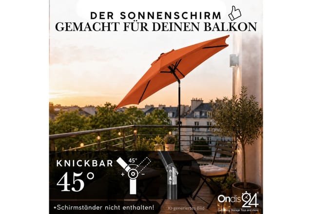 ONDIS24 Marktschirm 1,8 Meter Sonnenschutz Sonnenschirm mit Kurbel, Knick-Gelenk, 100% Polyester (160g/m)