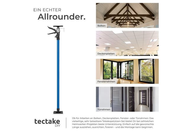 tectake Montageklemme 2er-Set Teleksopstützen, B: 8,00 cm, L: 20,00 cm, stufenlos höhenverstellbar