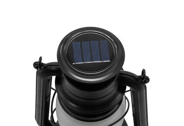 Spetebo LED Laterne Solar Vintage Sturmleuchte schwarz zum Hängen oder stellen, Dämmerungssensor, LED fest integriert, warm weiß, Retro LED Laterne in Petroleumlampe Design