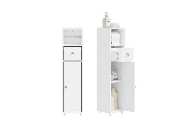 SoBuy Badkommode BZR219, Badezimmerschrank schmal, Toilettenpapierschrank mit Schublade, Badschrank Badkommode mit Papierrollenhalter, Nischenregal