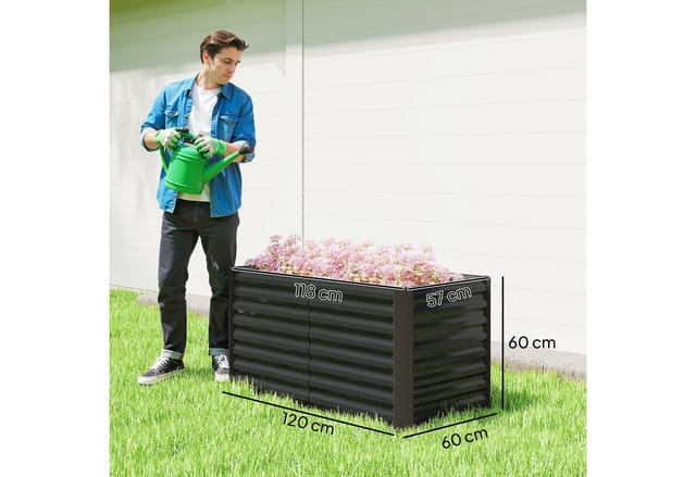 Outsunny Hochbeet 2er-Set, witterungsbeständig, aus Verzinkter Stahl (Pflanzkasten, 1 St., Gemüsebeet), für Terrasse & Garten, 120 x 60 x 60 cm