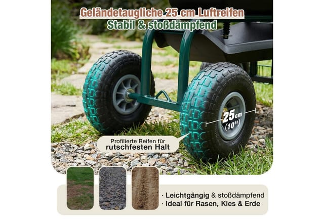 Sekey Kniebank Rollsitz Garten 360° drehbar mit Luftreifen Gartensitz Erntehilfe, Bis 180kg belastbar Gartenhocker mit Ablage für Beet Gewächshaus