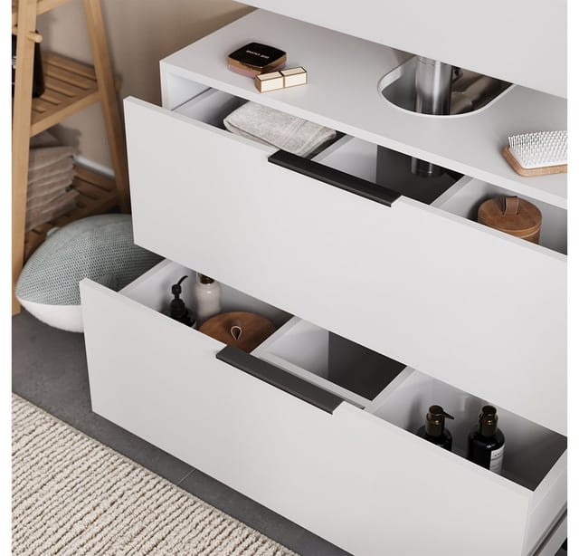 Vicco Waschbeckenunterschrank Alina, Weiß, 80 x 60 cm mit 2 Schubladen