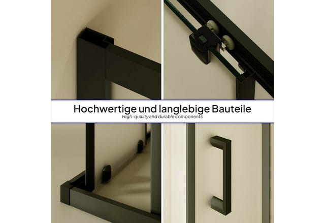 i-flair Eckdusche Schiebetür Duschkabine DANIELLE aus satiniertem 6 mm ESG, BxT: 95x95 cm, Einscheibensicherheitsglas, ohne Duschtasse, mit hochwertigen Aluminiumprofilen in schwarz, ebenerdiger Einbau möglich, mit Schiebetüren