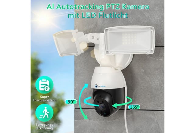 LUVISION LED Flutlicht PTZ WLAN Überwachungskamera mit Bewegungsverfolgung Lampe AI Auto Tracking