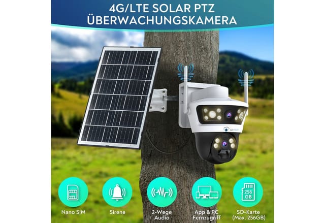 LUVISION 4G / LTE PTZ Solar Überwachungskamera 24/7 Aufzeichnung AOV SIM Karte KI Bewegungsverfolgung