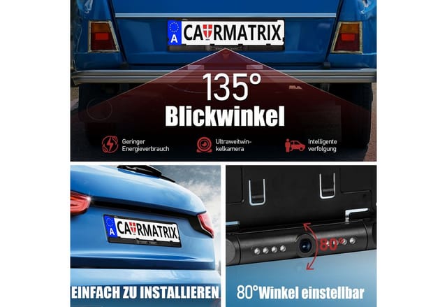 CARMATRIX Solar Auto WLAN Rückfahrkamera KI Personenerkennung