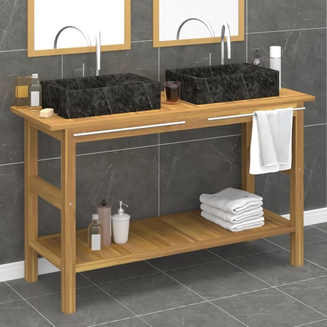 Waschtisch Mit Schwarzen Marmorbecken Massivholz Teak Vidaxl