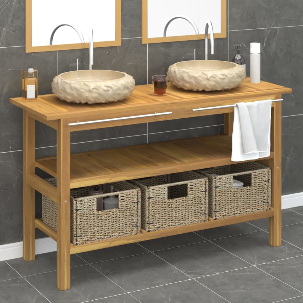 Waschtisch Mit Creme Marmorbecken Massivholz Teak Vidaxl