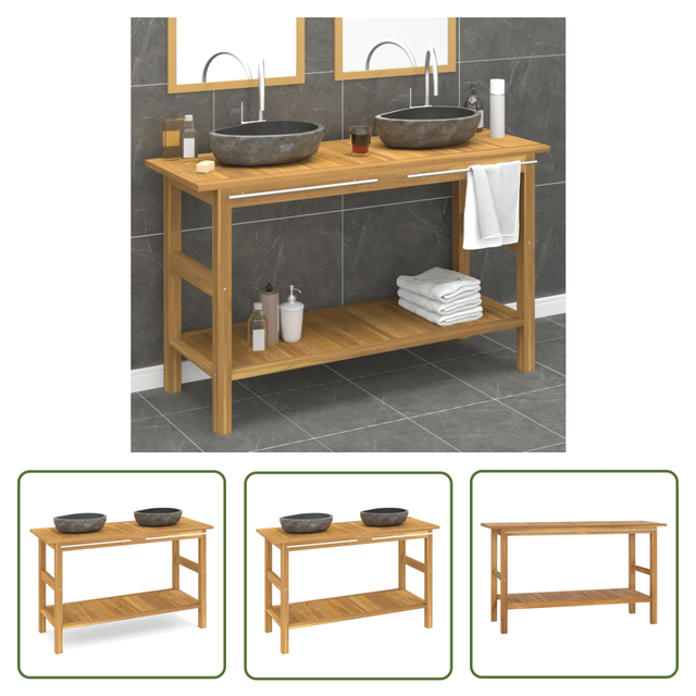 The Living Store Waschtisch Mit Flussstein-waschbecken Massivholz Teak - Tisch - Badezimmermöbel - Wascht Tisch - Flüsssteinswaschbecken - Holzmöbel