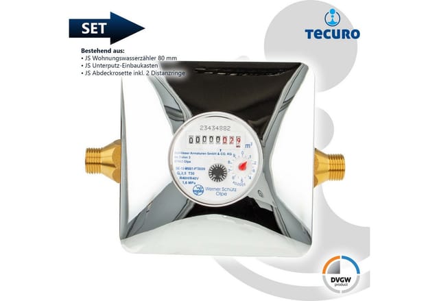 Unterputz Einstrahlzähler System Etk Komplett-set, Kaltwasser, Länge 80 Mm, Einbaukasten 1/2 Zoll Ag