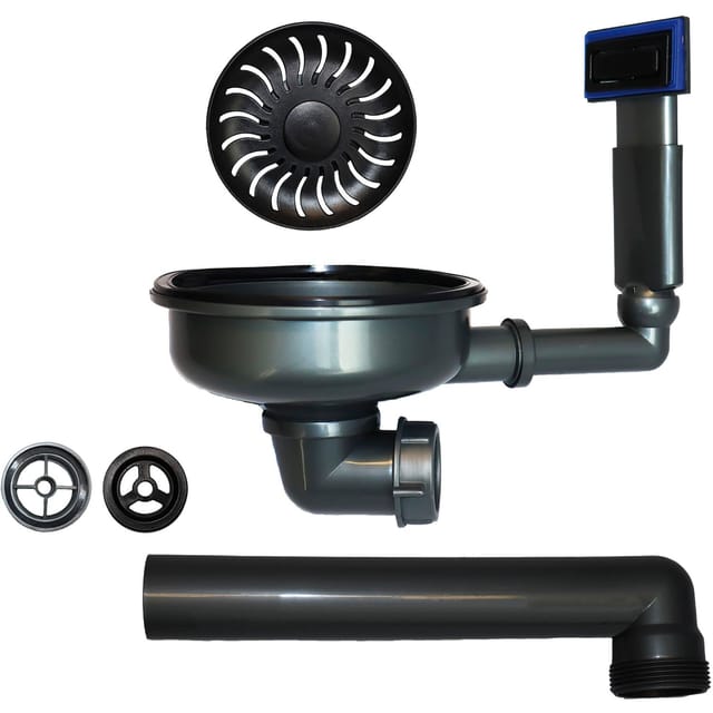 Ablaufgarnitur Für Küchenspülen + Siebkorbventil Cagr505100bk, Kunststoff/edelstahl Schwarz - Caressi