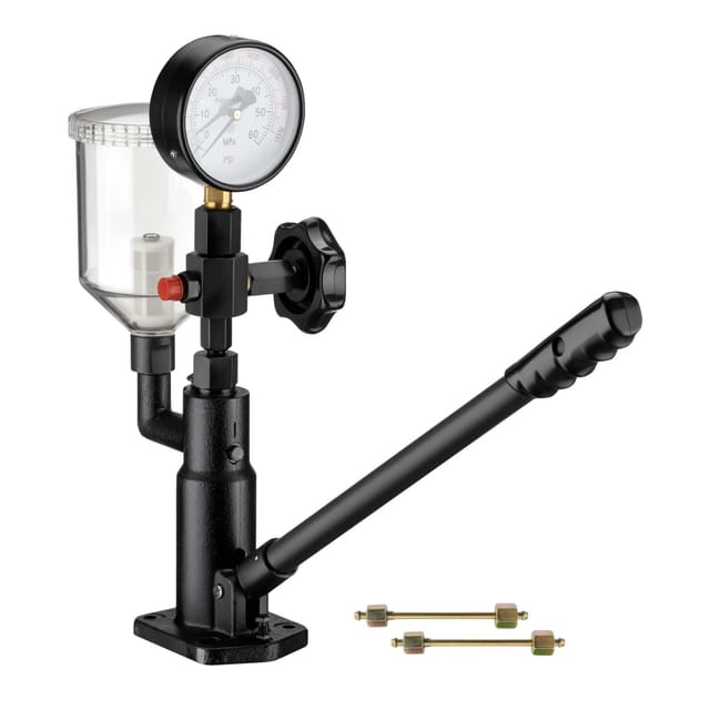 Wiltec - Diesel Einspritzdüsentester, Einspritzdüsen Prüfgerät Mit Manometer 0-600 Bar, Injektor Testgerät Inkl. Adapter, Kraftstoffbehälter Und Hebel
