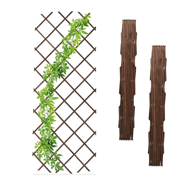 Relaxdays - Rankgitter Ausziehbar, 3er Set, 180x90 Cm, Holz, Rankhilfe Kletterpflanzen, Holzgitter Wand, Spalier, Braun