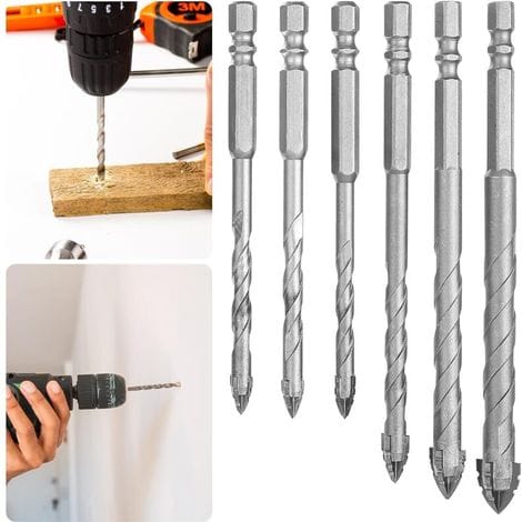 Set Aus 6 Exzentrischen Vierzahnbohrern Mit Hochfesten Hartmetallspitzen Und 1/4"-sechskantschaft Für Mauerwerk, Beton, Ziegel, Metall, Holz Und Fliesen.