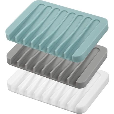 Silikon-seifenschale Mit Automatischem Wasserablauf, 3er-set, Maße: 113 X 79 X 10 Mm, Hält Die Seife Trocken Und Ist Leicht Zu Reinigen (weiß, Grau, Grün).