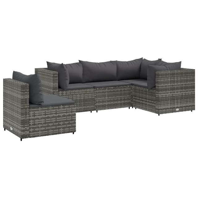 5-tlg. Garten-lounge-set Mit Kissen Grau Poly Rattan Vidaxl315908