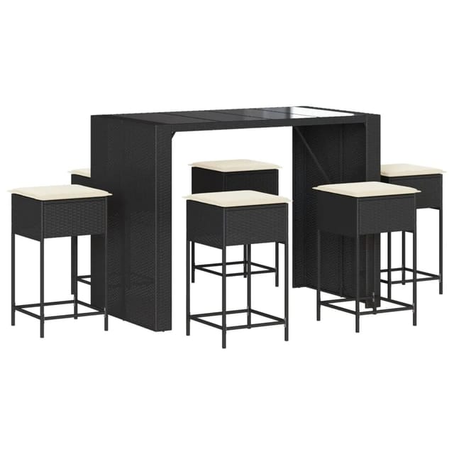 vidaXL 7-tlg Gartenbar-Set mit Kissen Schwarz Poly Rattan Modell 9