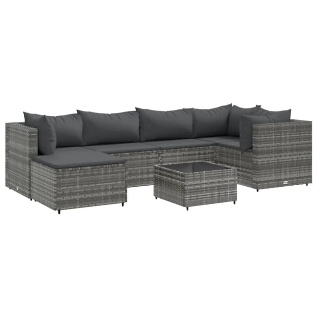 vidaXL 7-tlg Garten-Lounge-Set mit Kissen Grau Poly Rattan Modell 85